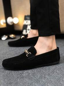 1 双男士乐福鞋，2025 新款套脚休闲驾车鞋，透气软底，纯色布面鞋，平底防滑，正式商务轻便莫卡辛鞋（尺码偏小，建议选大一码） - 黑色 - 查看 3