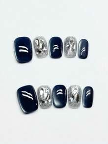 10 pezzi di unghie finte corte di stile vintage, in stile vintage a quadri, con occhio di gatto e diamanti, con brillantezza esplosiva e effetto sbiancante per la pelle, adatte per donne e ragazze, per feste autunnali e invernali, e per uso quotidiano