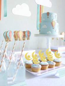 12/24 件装闪光月亮星星纸杯蛋糕装饰插牌，穆蛋糕装饰插牌，闪亮新月和星星蛋糕签，生日婚礼穆派对蛋糕装饰用品 - 彩色 - 查看 4