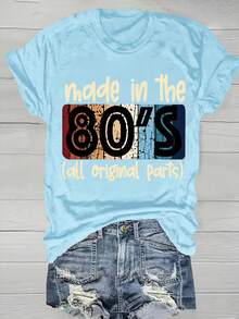 Camiseta de manga corta con cuello redondo y estampado vibrante del alfabeto - Tejido de poliéster de elasticidad media, longitud regular, estilo casual, estampado de los 80 - Perfecta para todas las estaciones - Negro - Ver 7