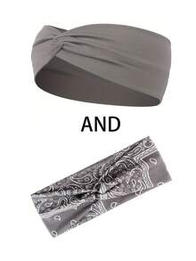 2pcs Women's Absorbent Sports Solid Color Criss-Cross Headbands, Non-Slip, Elastic, Soft Twisted Hair Bands, Suitable For Daily Workout, Yoga, Running, Sports Headwear Warm Sweatband Winter Hair Accessories