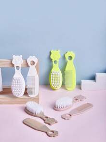 3件套婴儿梳子和刷子套装，适合新生儿和幼儿，温和护理头发，便携式婴儿护理套装，柔软按摩头皮梳子 - 彩色 - 查看 6