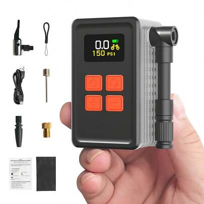 Smart Bicycle Pump Mini Portable Tire Inflator For Bike Digital Automatic Shut Off Air Pump For Balls Outdoor LED SOS Light