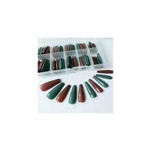100pcs Extra Long Ballerina Fake Nail Glossy Mixed Color Press On Nails Full Cover Acrylic Coffin False Nails Christmas Decor For Women Fgirl DIY Manicure Extensions(Dark Green & Wine Red){Inchcolor_nameinch:InchMixedColorCinch} - 混合色C - 查看 1