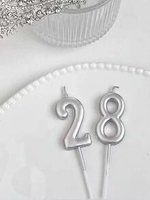 白色、黑色、银色小数字生日派对主题周年纪念蛋糕装饰蜡烛 - 銀色 - 查看 11