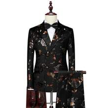 Elegant Men's Suit - Hot New Arrival Four-Season Men's Korean-Style Slim-Fit Printed Formal Wear Business Casual Suit - Korean-Style Two-Piece Set - 黑色上衣+褲子 - 查看 6