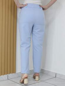Women's Tailored Plain Trousers With Button - Maxma 6631 - Azul Claro - View 4