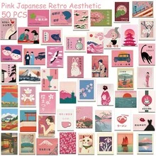 50 sztuk różowych naklejek w stylu japońskim na butelkę z wodą, japoński element z kreskówkową grafiką, wodoodporne naklejki winylowe, urocze naklejki z kreskówek na butelki z wodą, laptopa, dekoracje DIY, album ze zdjęciami, deskorolkę, etui na telefon - Różowy - Zobacz 4