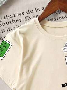 Áo thun ngắn tay cổ tròn in khẩu hiệu dành cho bé trai, kiểu dáng thường ngày, đa năng. - Màu be - Xem 3