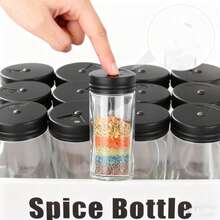一套透明玻璃调料罐，配有黑色螺旋盖和孔，玻璃调料瓶，适用于厨房台面收纳，适合在家/餐厅存放盐、糖、香料等。 - 黑色 - 查看 3