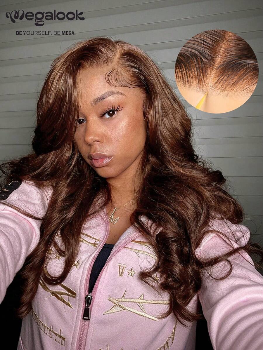 MEGALOOK 6X5 Pre-Cut Lace Invisible Knot Glueless Wig #4 Color Wavy Curly Hair Pre-Plucked Hairline Human Hair Wig Suitable For Beginners Glueless All-Day Comfortable Natural Hairline Invisible Wig For Daily Wear
