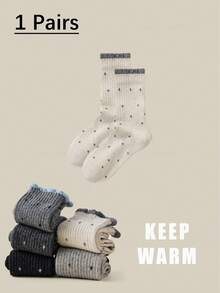 1双/2双/3双/5双装 女士加厚保暖蕾丝波点船袜，秋冬季舒适袜 - 彩色 - 查看 20