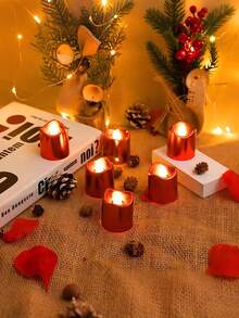 6pcs Red Flameless LED Tea Lights, Battery Operated Candles For Party Decoration, Warm White Flameless Vow Candles For Valentine's Day, Autumn Decor, Thanksgiving, Wedding Table Decoration - Multicolor - View 8