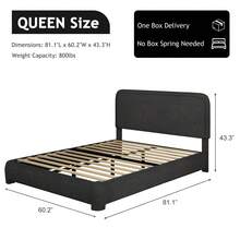 Bed Frame, Upholstered Bed Frame With Headboard, Boucle Soft Bed For Bedroom, Easy Assembly, Twin/ Full/ Queen/ King/ Cal King, White/ Beige/ Black/ Rose Pink/ Light Grey/ Grey/ Green - 黑色 - 查看 8