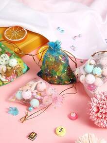 20/50/100pcs Mixed Color Moon & Star Pattern Drawstring Organza Bags - Jewelry Gift Bags, Favor Bags, Candy Bags, Suitable For Wedding, Party, Valentine's Day, Mother's Day - Reusable, Mesh Cosmetic Organza Gift Bags - Multipurpose Party Supplies - Multicolor - View 5