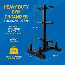 6-Pegs  Weight Plate Rack And 4 Barbells - 363 Kilogram Capacity Heavy Duty Gym Organizer Scratch Resistant Frame Powder-Coat Finish Easy To Assemble Compact And Space-Saving - As Pic - View 2