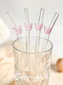 1/2/4/6/8 Piezas Conjunto de Pajitas de Vidrio Reutilizables con Decoración de Corazón Rosa, Pajitas de Vidrio Curvas Claras y Lindas con Cepillo de Limpieza, para Vasos de Agua, Accesorios de Cocina, Decoración de Pajitas, Bebidas Frías, Leche, Té, Café, Batidos, Cocinas, Restaurantes, Fiestas de Cócteles, Regreso a Clases, Regalos Divertidos para Novias/Novios, Padres, Amigos, Suministros Navideños, Año Nuevo, Día de San Valentín. - Rosa D - Ver 6