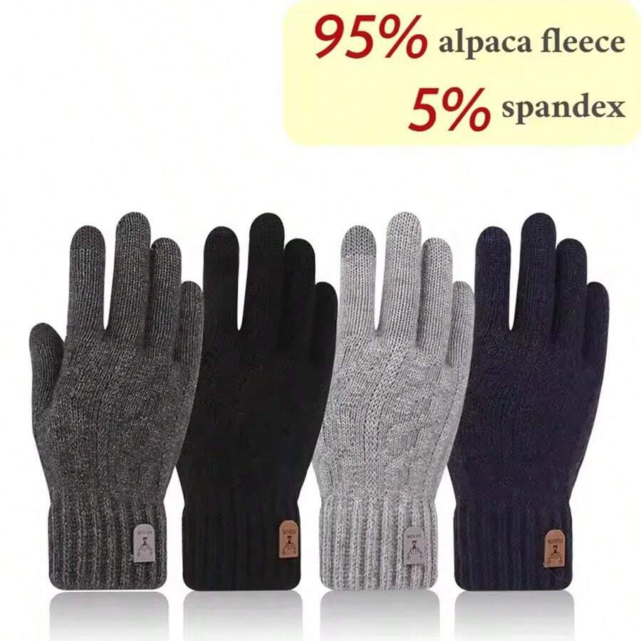 New Warm Gloves Winter Touch Screen Plus Fleece Gloves Cold Warm Wool Knitted Gloves Outdoor Cycling Windproof Skiing Snow Mittens - Multicolor - View 1