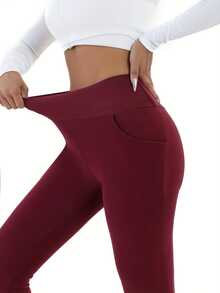 Women's Winter Warm Fleece Black Leggings (Black And Red Patchwork Color) - Multi Color Fashionable Warm Fleece Pants, Cold Resistant Fashionable Women's Pants - Đỏ - Xem 3