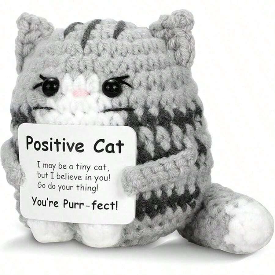 1pc Cute Cat Design, This Inspirational Crocheted Gray Cat Is Not Only A Toy, But Also A Pleasant Decoration. Use It To Decorate Your Desk, Living Room, Bedroom, Office, Desk Or Car. Interesting Cat Crochet Gifts Can Also Be Used As Pendants For Bags Or Key Chains, Which Will Add A Little Enthusiasm Wherever You Go. - Multicolor - View 1