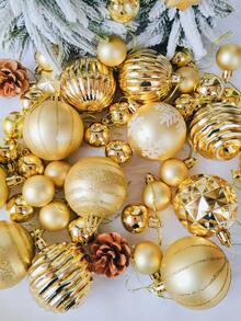 42 piezas de adornos de bolas de Navidad doradas, decoraciones de árbol de Navidad de plástico irrompible, adornos colgantes para fiestas navideñas para coronas, guirnaldas y árboles interiores/exteriores, bolas de árbol de Navidad doradas, adornos con diseño preensartado, decoración navideña festiva para fiestas navideñas, coronas, guirnaldas, decoración de Navidad