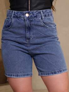 Jeans Guideline Bermuda Jeans Comfort Fit High Waist Faded Wash - Rửa nhẹ - Xem 12