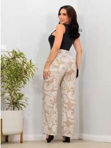 Duna Fabric Wide-Leg Pants - Beige Circular Print - View 2