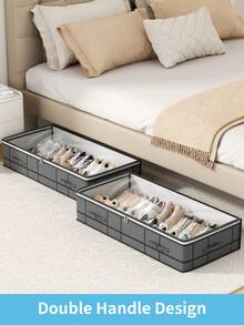 1 كيس تخزين أحذية كبير رمادي اللون، كيس تخزين أحذية كبير قابل للطي، بطانية، وسادة، بطانية، كيس تخزين لأسفل السرير، صندوق تخزين به نافذة شفافة، كيس تخزين سعة كبيرة، كيس تخزين أحذية، كيس تخزين بسحاب، ديكور الغرفة، ديكور المنزل، ديكور غرفة النوم