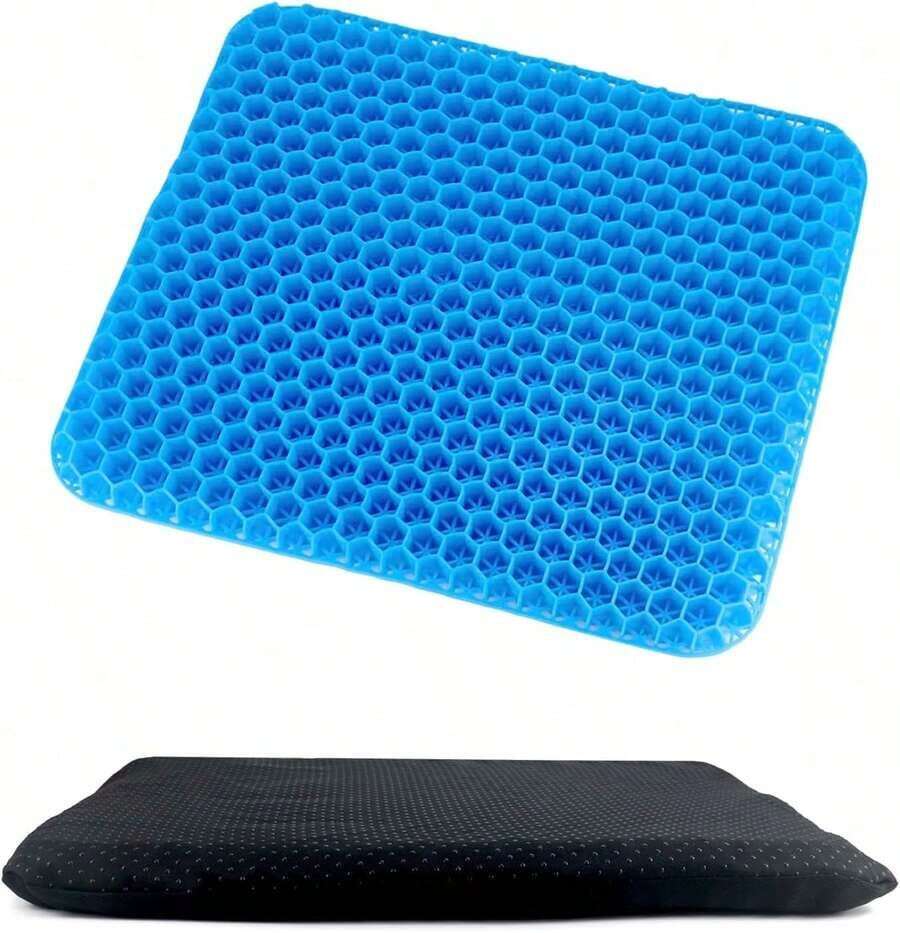 QWORK Gel Seat Cushion, Orthopaedic Gel Cushion, Cool & Breathable & Non-Slip For Car, Office,Wheelchair (Black, 40 X 35 X 3.2 Cm) - 藍色(帶布套) - 查看 1