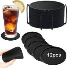 ¡Recomendado12 Piezas Posavasos para Mesa,Porta Vasos,Portavasos de Silicona Antideslizantes,Posavasos de Bebidas con Soporte Posavasos,Adapta Bar Hogar Restaurante Cafetería(Negro)¡Top de Temporada - 1 - Ver 1