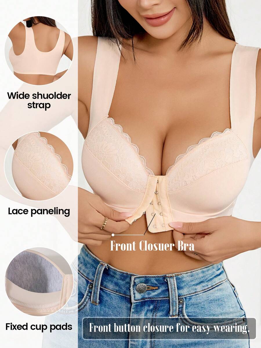 1 bộ đồ lót ren không dây đóng phía trước gợi cảm cho nữ