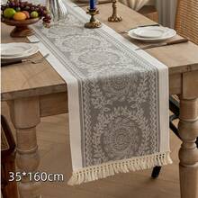 Runners da tavolo in pizzo stile rustico boho, tovaglia da matrimonio vintage romantica, con design a righe e floreale, decorazione estiva per cucina, festa, doccia nuziale, Ognissanti, fidanzamento, hotel, casa - Ghirlanda grigia-35*160cm - Visualizzare 9