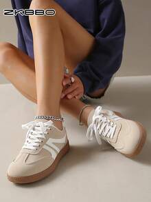 ZKBBO. 女士休闲运动鞋，平底，轻便，舒适，滑板鞋，健身步行鞋 - 米色 - 查看 4