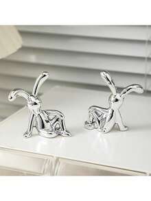 1pc Modern Silver Decorative Rabbit Figurine, Multipurpose Decor For Home, Kitchen, Office, Shelves, Desks, Vanities,Home Decor,Kitchen Decor Decor,Room Decor,Christmas Decor,Party Decor,Decorative Crafts,Desk Ornaments,Table Decorative Ornaments,Party Gift Decorations,Christmas Decorations,Christmas Gift. - Silver - View 3