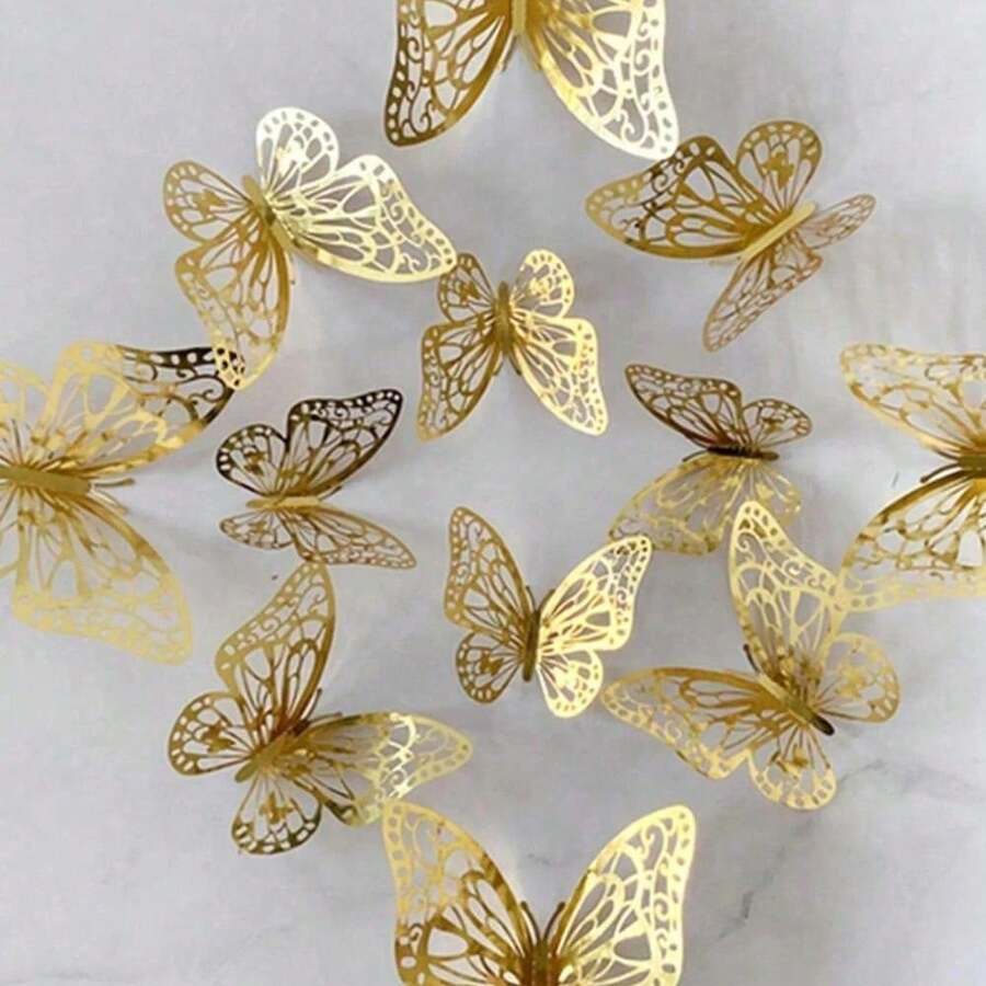 12Pcs/Set 3D Hollow Butterfly Wall Sticker ,Fridge Magnets,Wall Decor & Stickers,Cake Decor Toppers ,Wedding Decor Living Room Home Decor Butterflies Stickers Gender Reveal Party Decor,Wall Decor,Home Decor Living Room,Fridge Magnets & Refrigerator Magnets,Christmas Decorations,,Halloween Decorations,Room Decor Bedroom - 彩色 - 查看 1