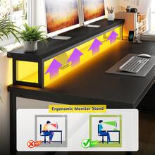 Dual Monitor Computer Desk With Drawers And Printer Space Home Office Gaming Desk With RGB Lighting & Power Charging Station, 20"D*57"W*36" For Dorm/Home - 查看 5