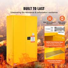 Gabinete para líquidos inflamables, 45 galones, gabinete de almacenamiento de líquidos inflamables de acero laminado en frío, 42,9 x 18,1 x 65,2 pulgadas, a prueba de explosiones con 2 estantes ajustables, 2 puertas manuales para uso industrial, amarillo - 45 galones - Ver 2