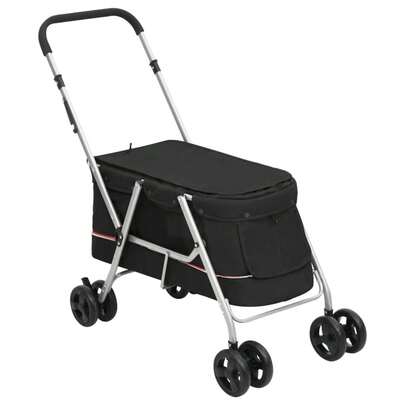 vidaXL Hundewagen Faltbar Schwarz 100x49x96 Cm Leinenstoff