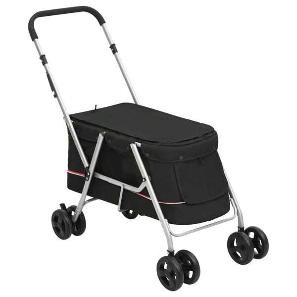 vidaXL Hundewagen Faltbar Schwarz 100x49x96 Cm Leinenstoff