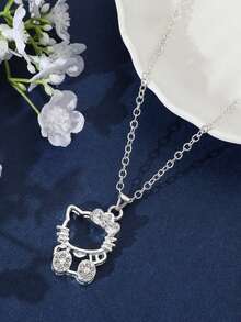 SANRIO Dây chuyền mặt dây Hello Kitty dễ thương bằng hợp kim, thích hợp đeo hàng ngày và là món quà tuyệt vời. - Bạc - Xem 2