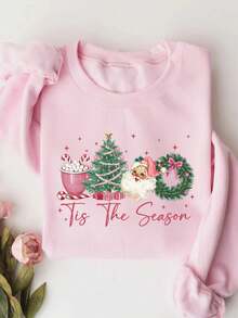 Women's Casual Drop Shoulder Crew Neck Christmas Santa Claus Graphic Sweatshirt