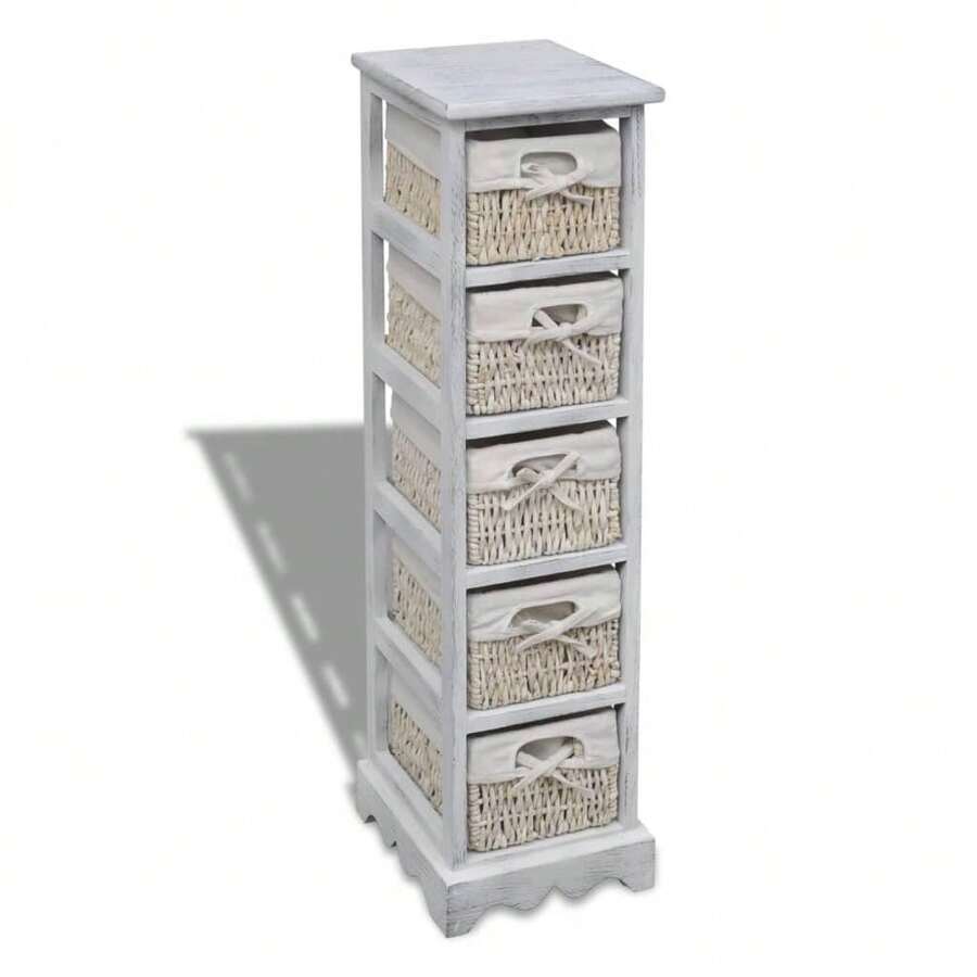 vidaXL Holz Korbregal Mit 5 Weißen Körben - White - View 1