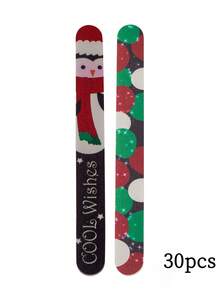 5/30pcs Christmas Nail File Red Nail Art Tool Christmas Tree, Santa Claus, Snowflake Style - Multicolor - View 23
