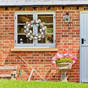 1pc Rattan Easter Egg Wreath, Artificial Easter Eggs And Fresh Eucalyptus Flower Wreath For Front Door, Farmhouse, Easter, Spring Decor, Party Supplies, Wall, Door, Window, Gift