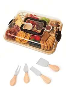 Bamboo Cheese Trays, Portable Food Trays, Suitable For Camping, Parties, And Restaurants | Holiday Appetizers, Cooked Food, And Snack Service Trays, Food Storage Trays, Bamboo Materials, Restaurants, Kitchens, Outdoors,New Year's Day/Valentine's Day/Ramadan. Health And Materials. - Multicolor - View 2