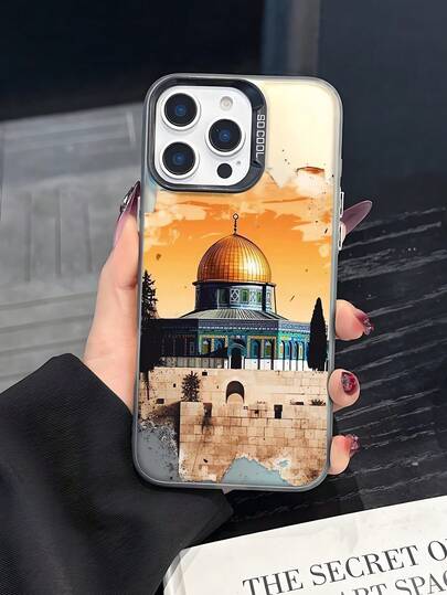 Middle East Islamic Golden Dome Architectural Art Phone Case - Featuring Intricate Golden Dome Building Graphic, Artistic Orange Sky & Stone Wall Details, Rich Color Saturation & Textural Depth, Ideal For Islamic Culture Enthusiasts & Art Aesthetic Seekers Seeking Stylish Protection