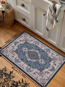 1pc Red Vintage Distressed Style Rug, Polyester Fiber Rectangular Easy Care Machine Washable Carpet, Suitable For Hallway, Bedside, Living Room, Bedroom Home Decor Area Rug - Teal Blue - View 18