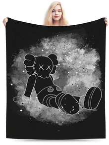 Kawss Kawaii Kaw Blanket Premium Anime Throw Blanket - Ultra Soft Flannel, Cartoon Print, Ideal Gift For Fans For Christmas & Birthday, For Sofa, Bed, Camping & Travel - 黑色 - 查看 2