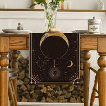 Caminho de mesa com arte astrológica e mágica da lua, decoração sazonal mística e gótica para mesa de jantar e cozinha, ideal para festas em casa. - Preto - Ver 5