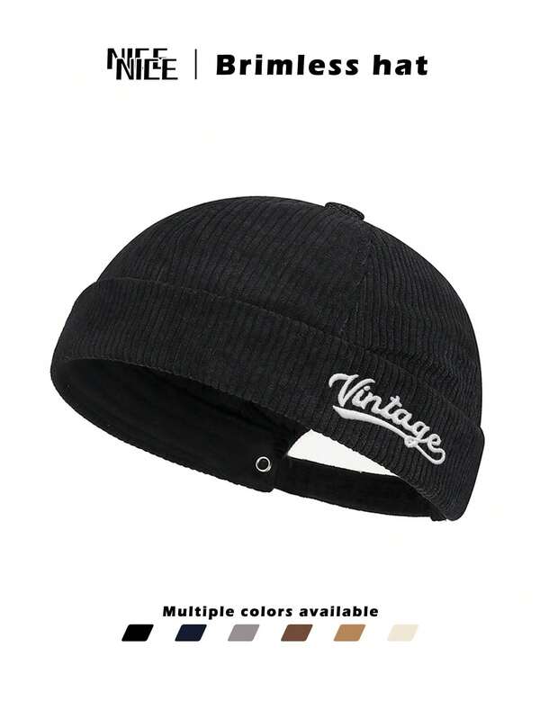 1 pièce Casquette de marin vintage pour hommes en velours côtelé avec broderie de lettre, chapeau de marin pour l'automne/l'hiver, casquette plate rétro réglable pour l'extérieur, casquette décontractée souple et confortable